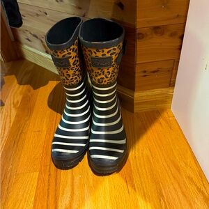 Joules leopard print and striped Wellies